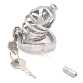 0687M      Steel Cage Locking Chastity with Cum Thru Urethral Probe