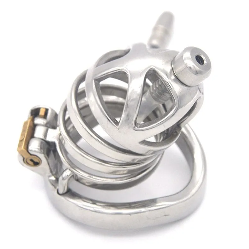 0687M      Steel Cage Locking Chastity with Cum Thru Urethral Probe