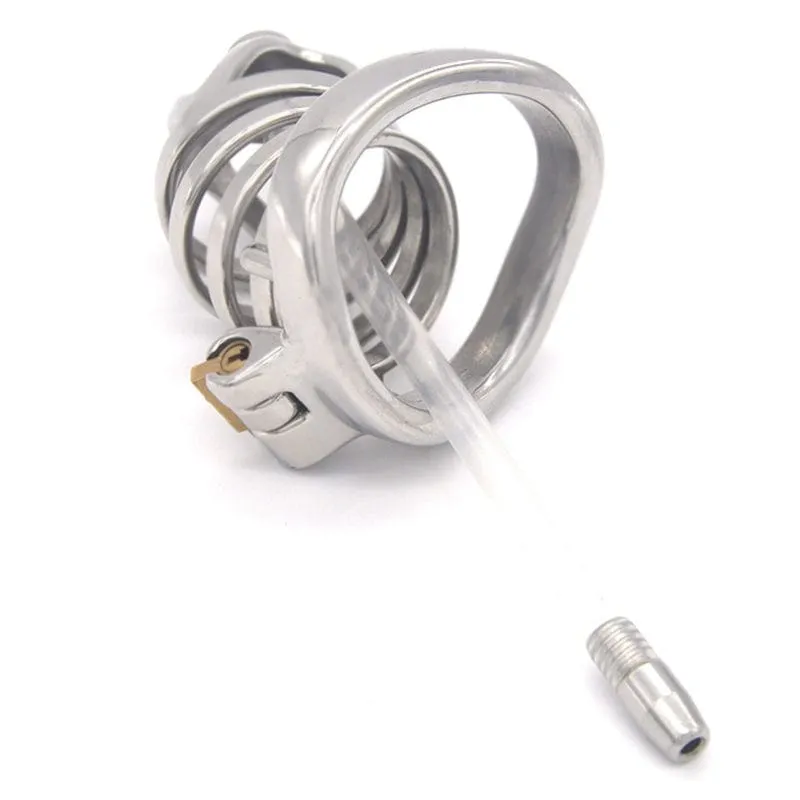 0687M      Steel Cage Locking Chastity with Cum Thru Urethral Probe