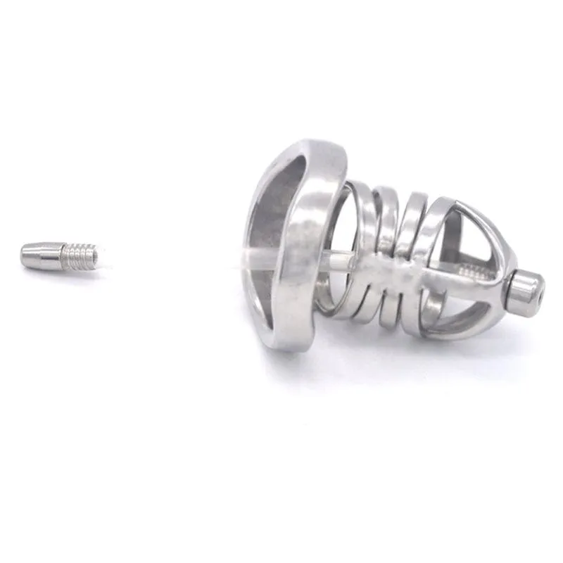 0687M      Steel Cage Locking Chastity with Cum Thru Urethral Probe
