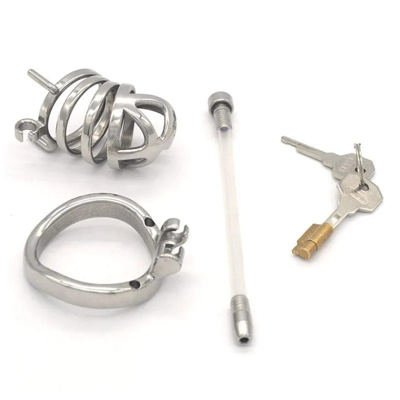 0687M      Steel Cage Locking Chastity with Cum Thru Urethral Probe