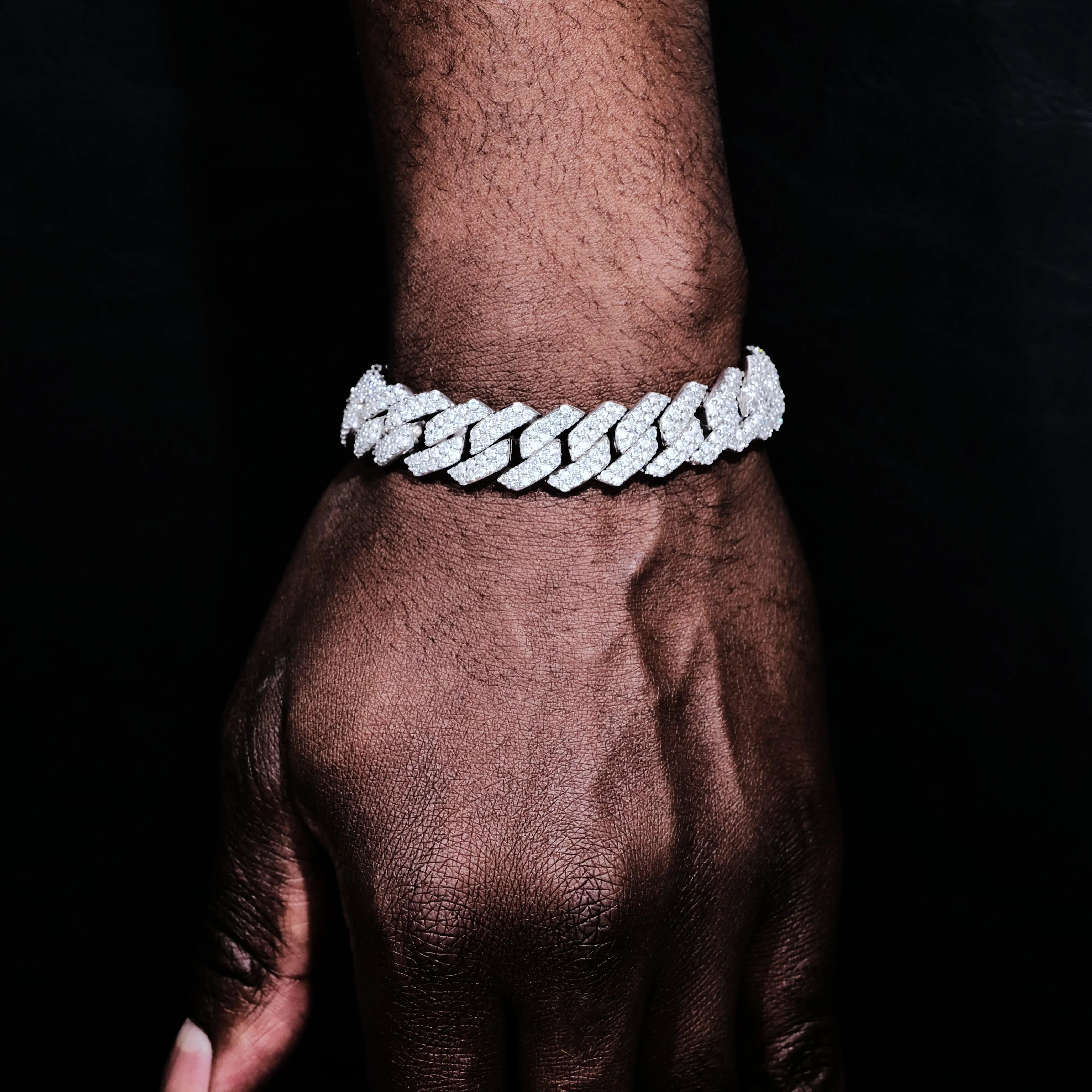 14mm Iced Prong Cuban Bracelet White Gold (Reward)