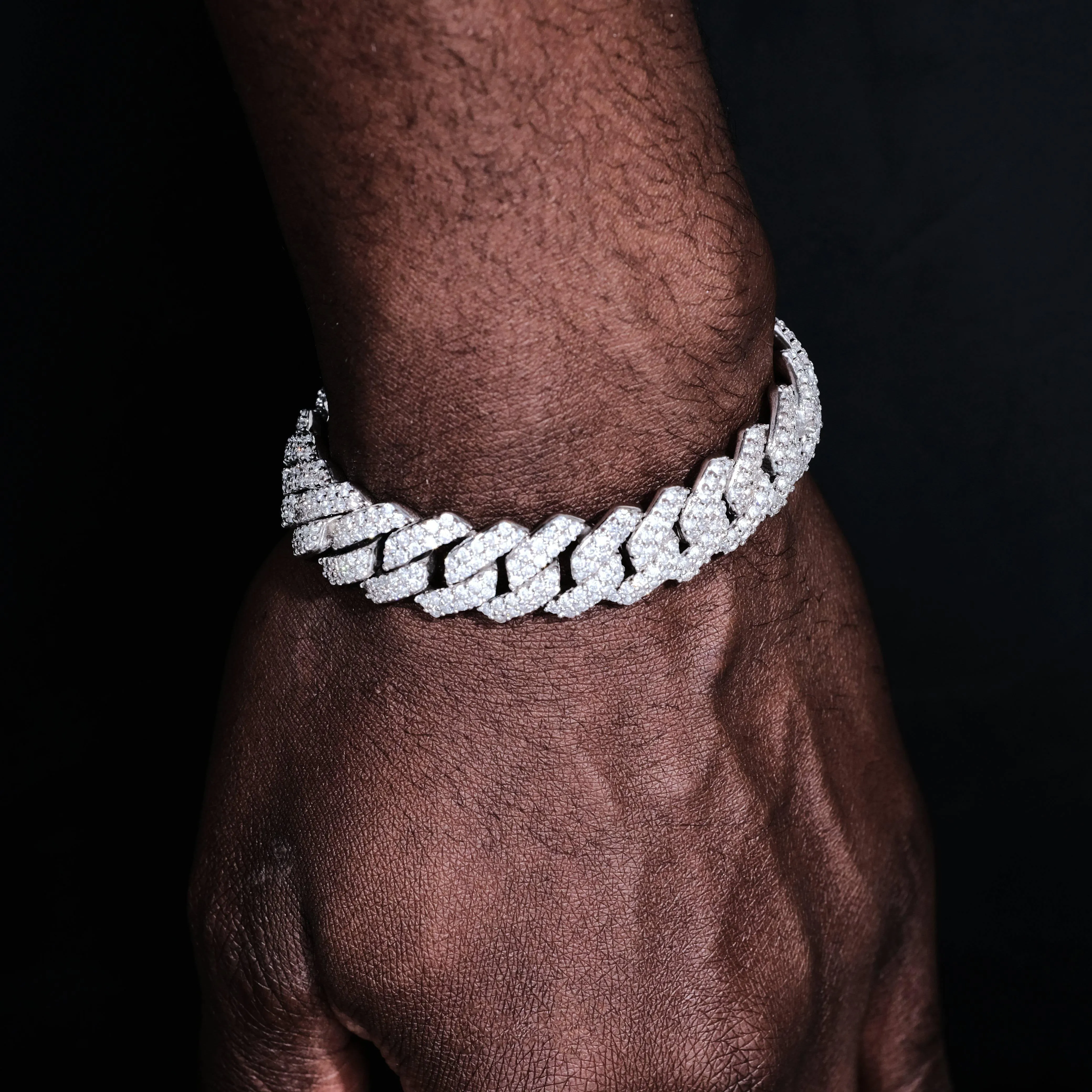 14mm Iced Prong Cuban Bracelet White Gold (Reward)