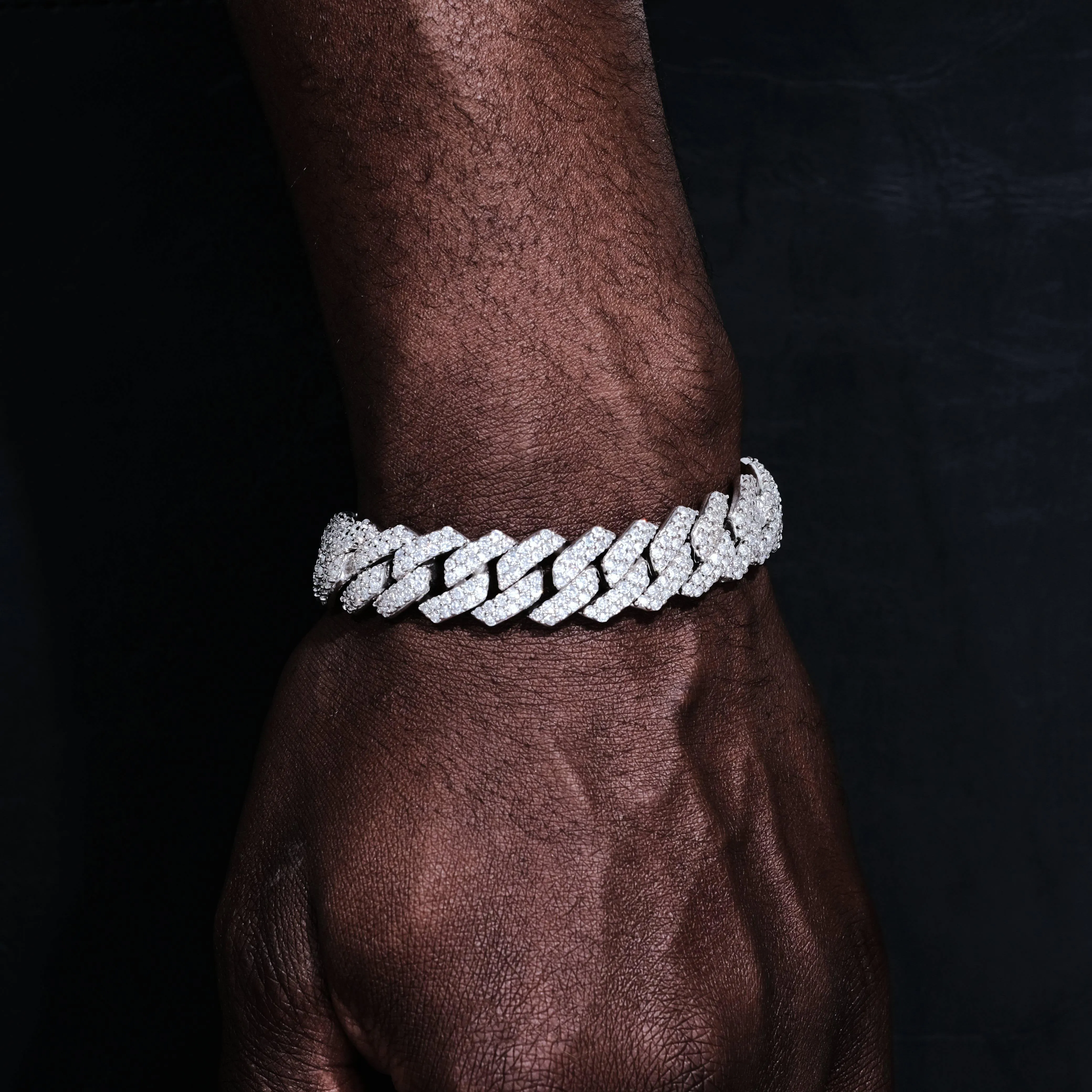 14mm Iced Prong Cuban Bracelet White Gold (Reward)