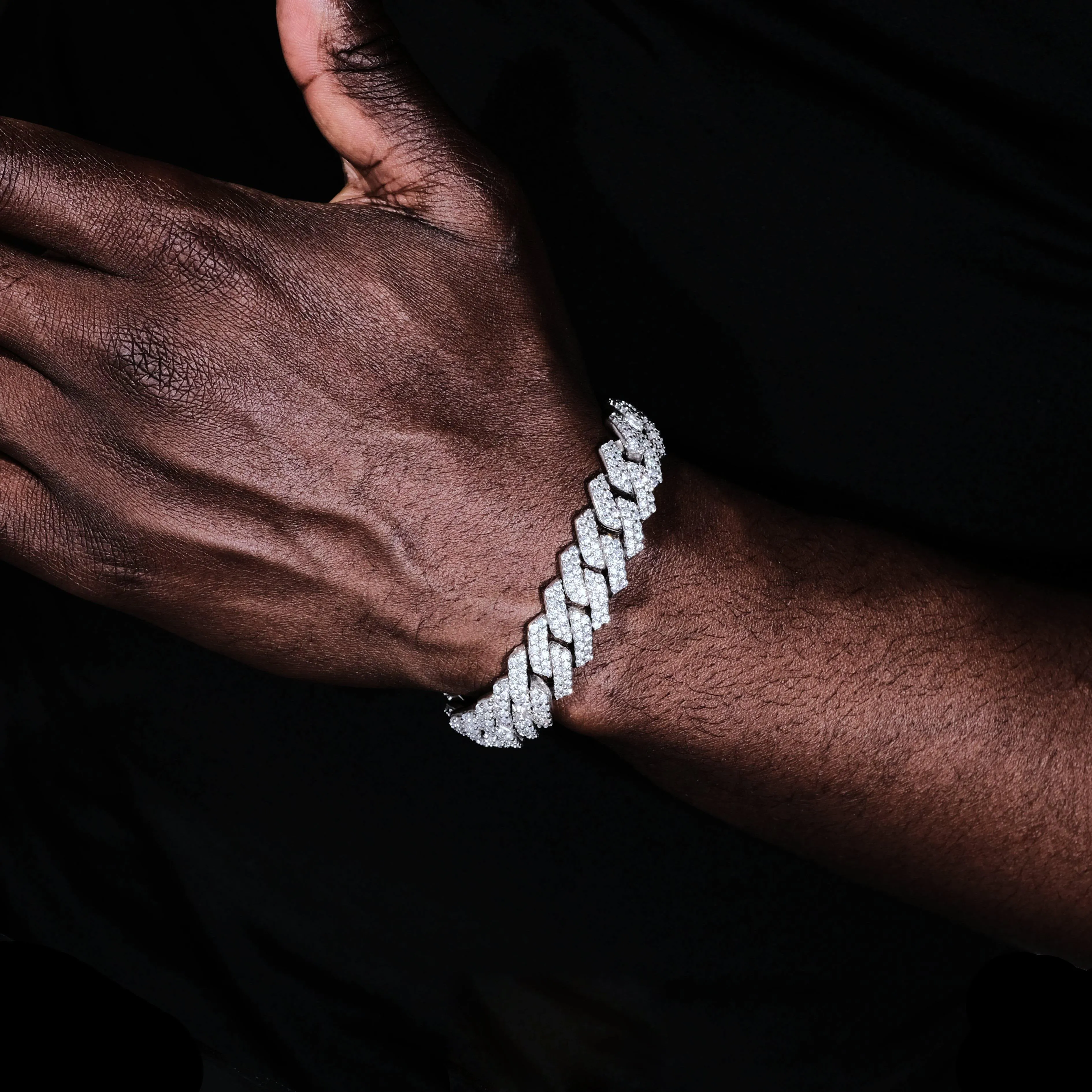 14mm Iced Prong Cuban Bracelet White Gold (Reward)