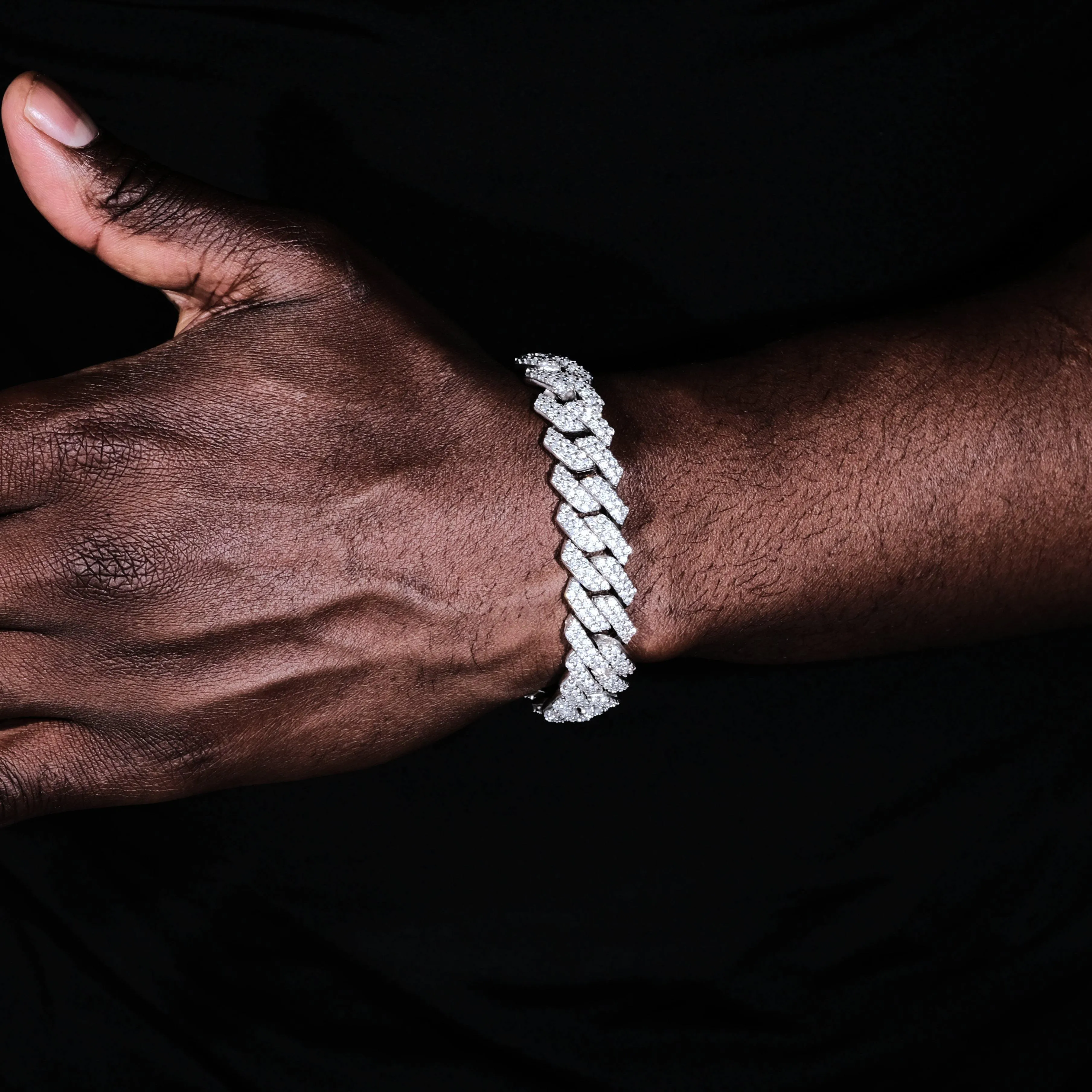 14mm Iced Prong Cuban Bracelet White Gold (Reward)