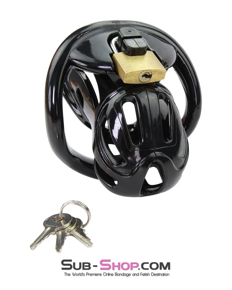 1556AR      Short Jailhouse Cock Black Locking Male Chastity Cage