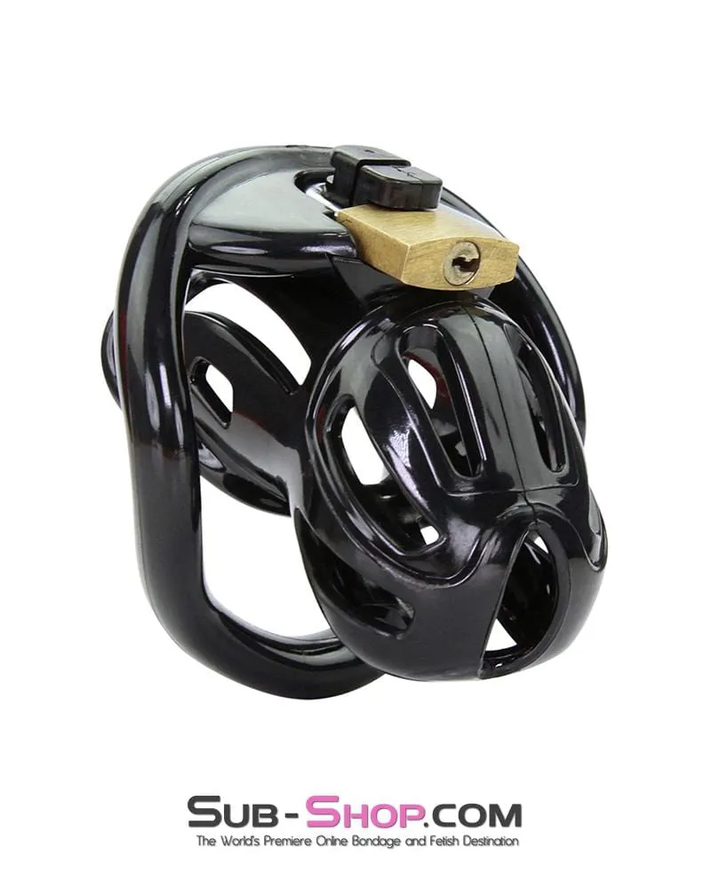 1556AR      Short Jailhouse Cock Black Locking Male Chastity Cage