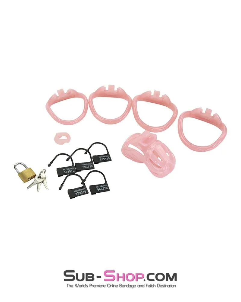 1557AR      Little Prison Bitch Pink Jailhouse Cock Locking Male Chastity Cage