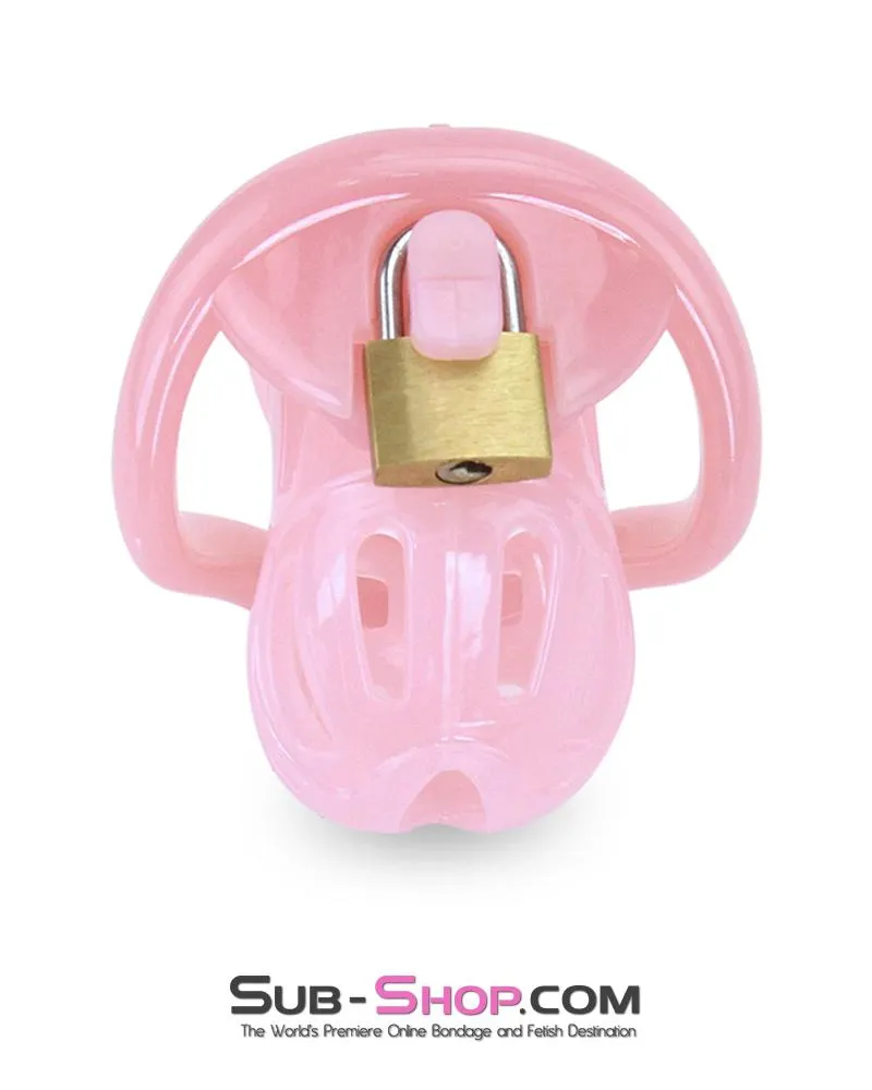 1557AR      Little Prison Bitch Pink Jailhouse Cock Locking Male Chastity Cage