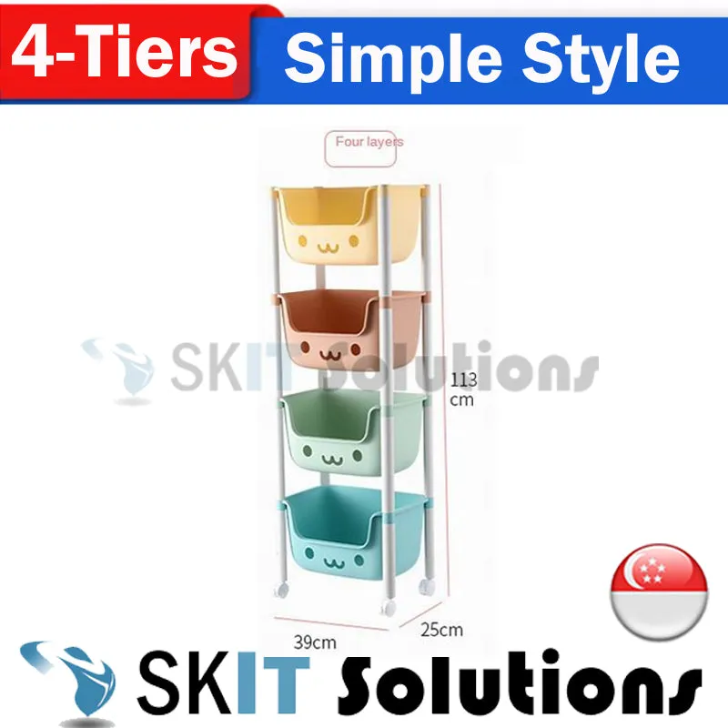 2/3/4 Tier Children's Toy Storage Rack Cabinet Organizer Kids Rolling Cart Activity Space Saver Shelf w/ Wheel Casters