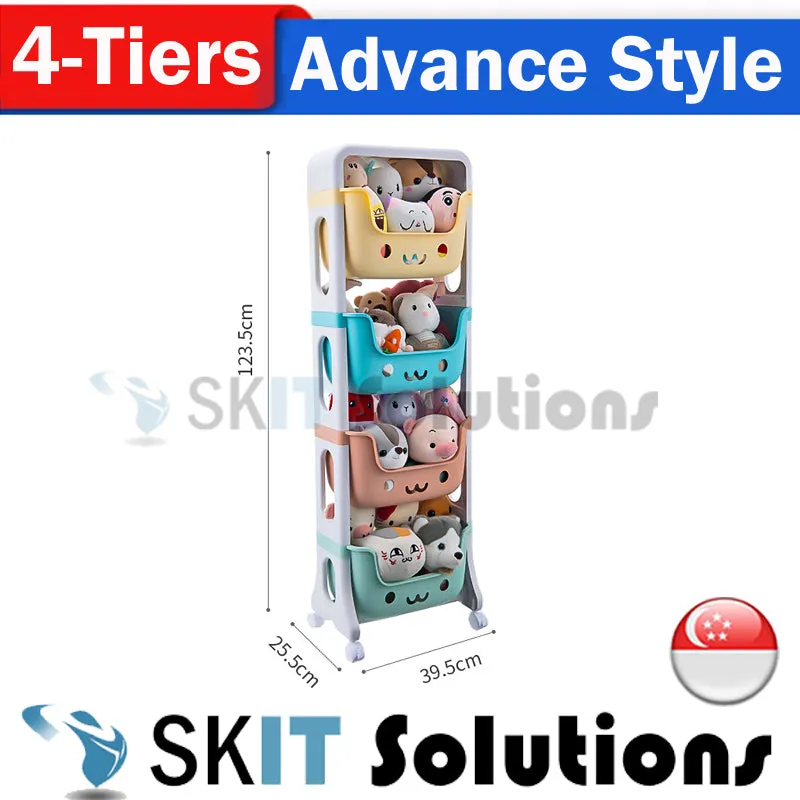 2/3/4 Tier Children's Toy Storage Rack Cabinet Organizer Kids Rolling Cart Activity Space Saver Shelf w/ Wheel Casters