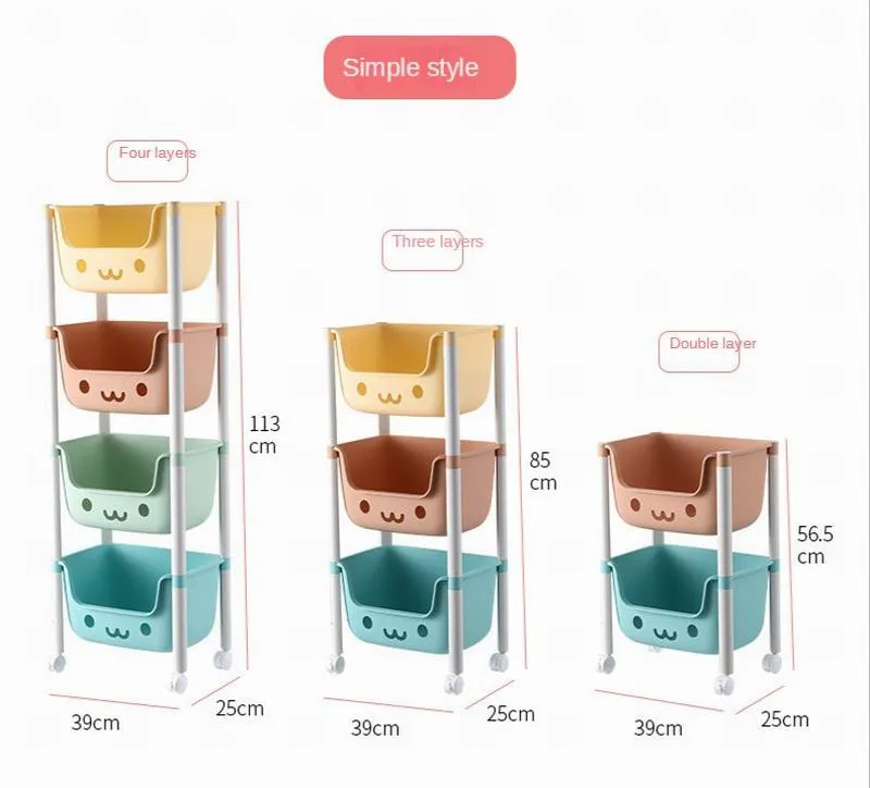 2/3/4 Tier Children's Toy Storage Rack Cabinet Organizer Kids Rolling Cart Activity Space Saver Shelf w/ Wheel Casters