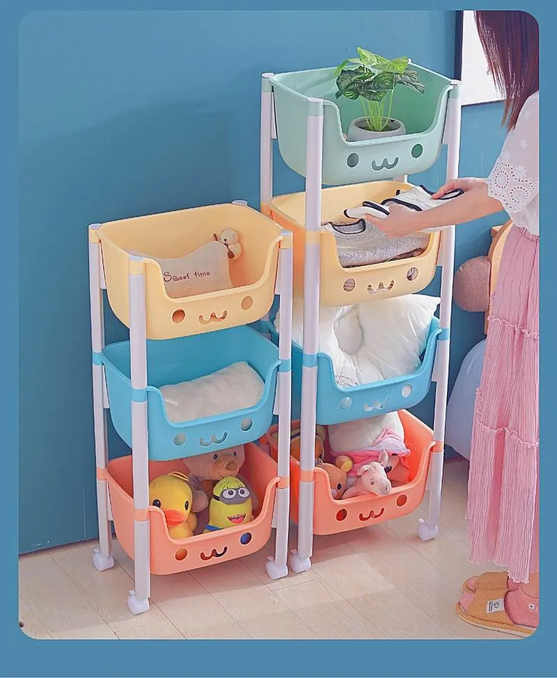 2/3/4 Tier Children's Toy Storage Rack Cabinet Organizer Kids Rolling Cart Activity Space Saver Shelf w/ Wheel Casters