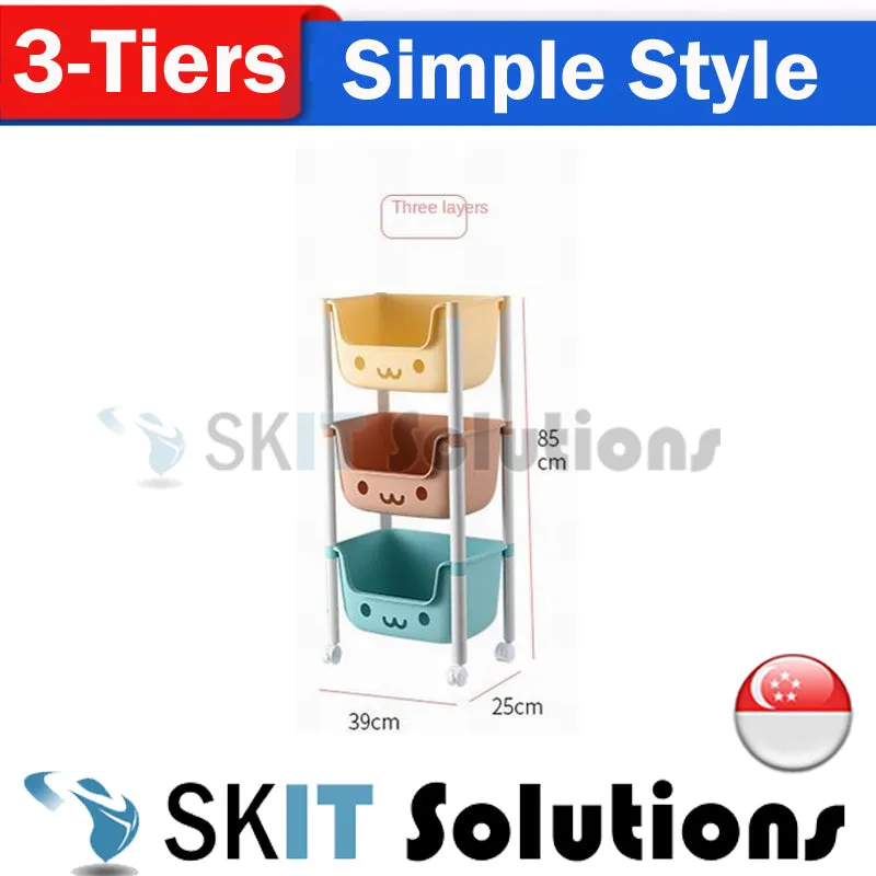 2/3/4 Tier Children's Toy Storage Rack Cabinet Organizer Kids Rolling Cart Activity Space Saver Shelf w/ Wheel Casters