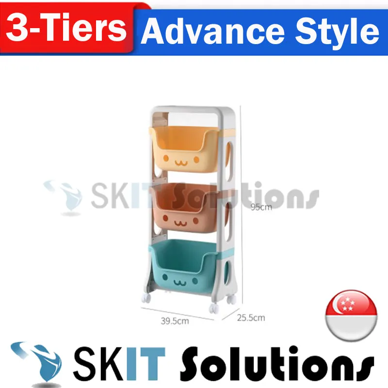 2/3/4 Tier Children's Toy Storage Rack Cabinet Organizer Kids Rolling Cart Activity Space Saver Shelf w/ Wheel Casters