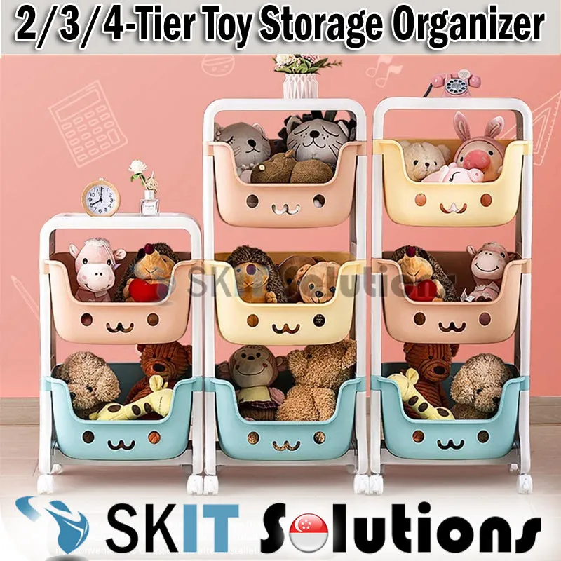 2/3/4 Tier Children's Toy Storage Rack Cabinet Organizer Kids Rolling Cart Activity Space Saver Shelf w/ Wheel Casters