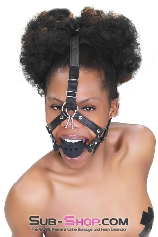 3812RS      2” Large Black Silicone Breather Ball Gag Trainer with Nose Hook