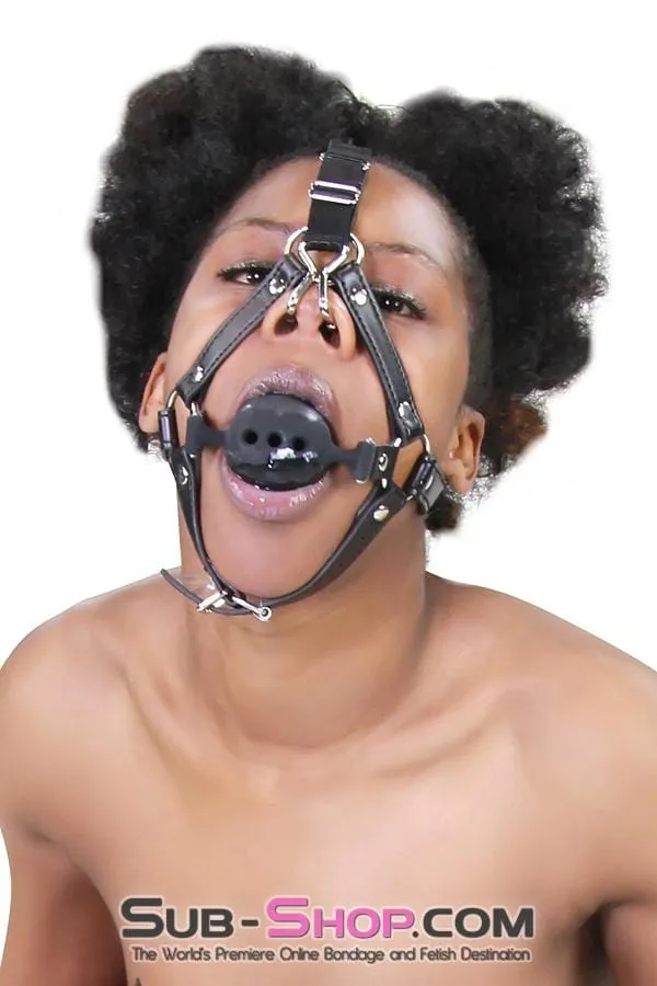 3812RS      2” Large Black Silicone Breather Ball Gag Trainer with Nose Hook