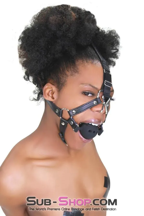 3812RS      2” Large Black Silicone Breather Ball Gag Trainer with Nose Hook