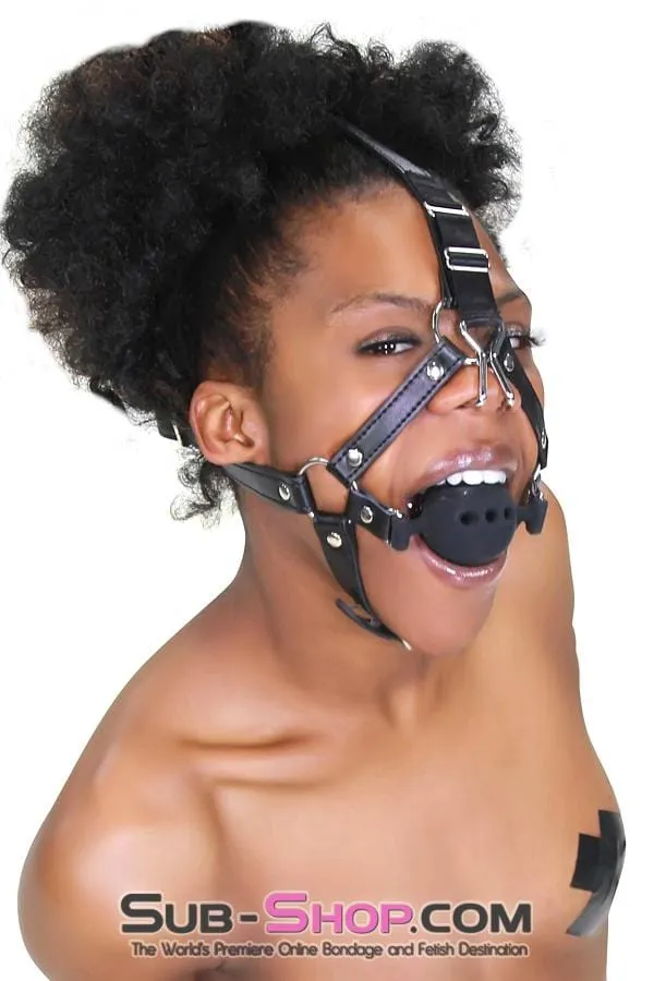 3812RS      2” Large Black Silicone Breather Ball Gag Trainer with Nose Hook