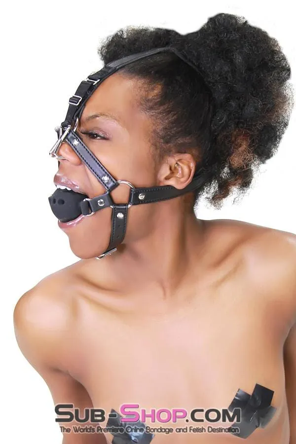 3812RS      2” Large Black Silicone Breather Ball Gag Trainer with Nose Hook
