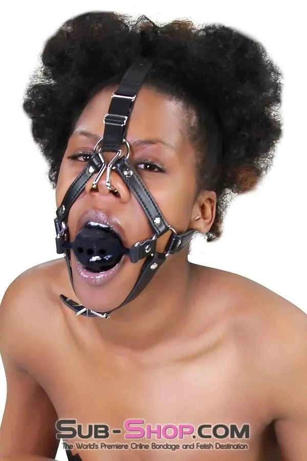 3812RS      2” Large Black Silicone Breather Ball Gag Trainer with Nose Hook