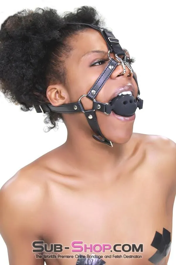 3812RS      2” Large Black Silicone Breather Ball Gag Trainer with Nose Hook