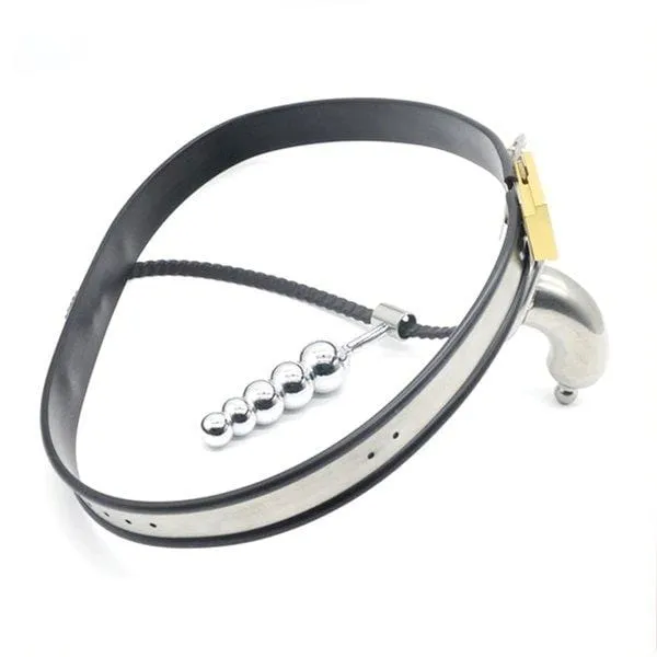 6931AR Premium Steel Chastity Belt and Harness Set with Secure Lock and Attached Steel Anal Dildo