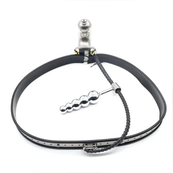 6931AR Premium Steel Chastity Belt and Harness Set with Secure Lock and Attached Steel Anal Dildo