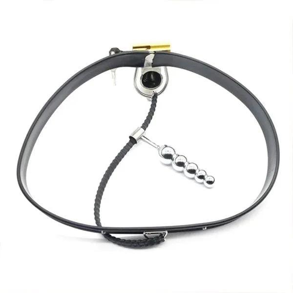 6931AR Premium Steel Chastity Belt and Harness Set with Secure Lock and Attached Steel Anal Dildo