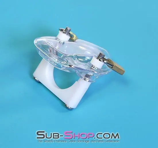 7322AR      Clearly Crushed Locking Cock and Ball Chastity Torture Set