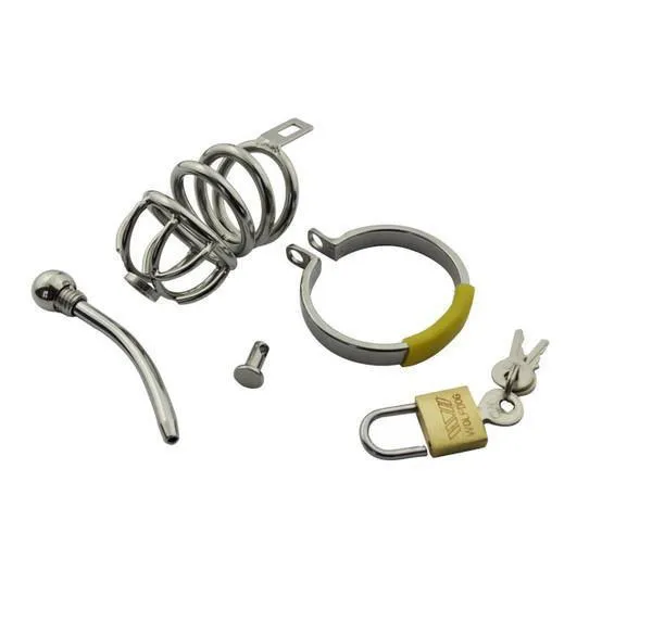 7857AR      Secret Crush Small Steel Cock Chastity Cage with Removable Urethral Sound Catheter Plug - MEGA Deal