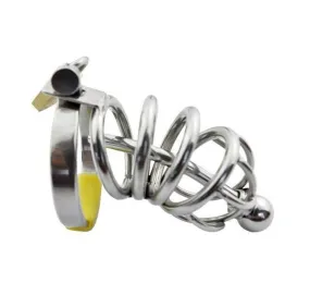 7857AR      Secret Crush Small Steel Cock Chastity Cage with Removable Urethral Sound Catheter Plug - MEGA Deal
