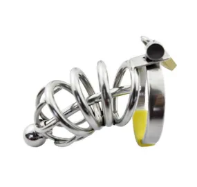 7857AR      Secret Crush Small Steel Cock Chastity Cage with Removable Urethral Sound Catheter Plug