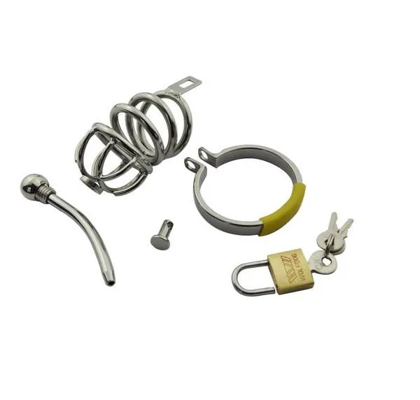 7857AR      Secret Crush Small Steel Cock Chastity Cage with Removable Urethral Sound Catheter Plug