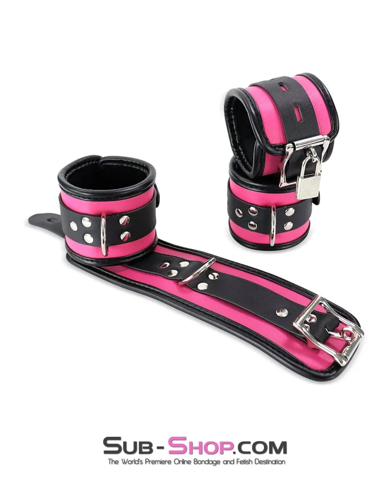 9995DL-SIS      Hot Pink Sissy 6 Piece Bondage Collar, Wrist Cuffs, Ankle Cuffs and Blindfold Set