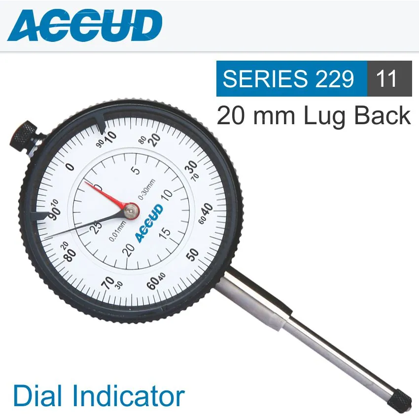 ACCUD DIAL INDICATOR 20MM 0.01MM GRAD. LUG&FLAT BACK AC229-020-11