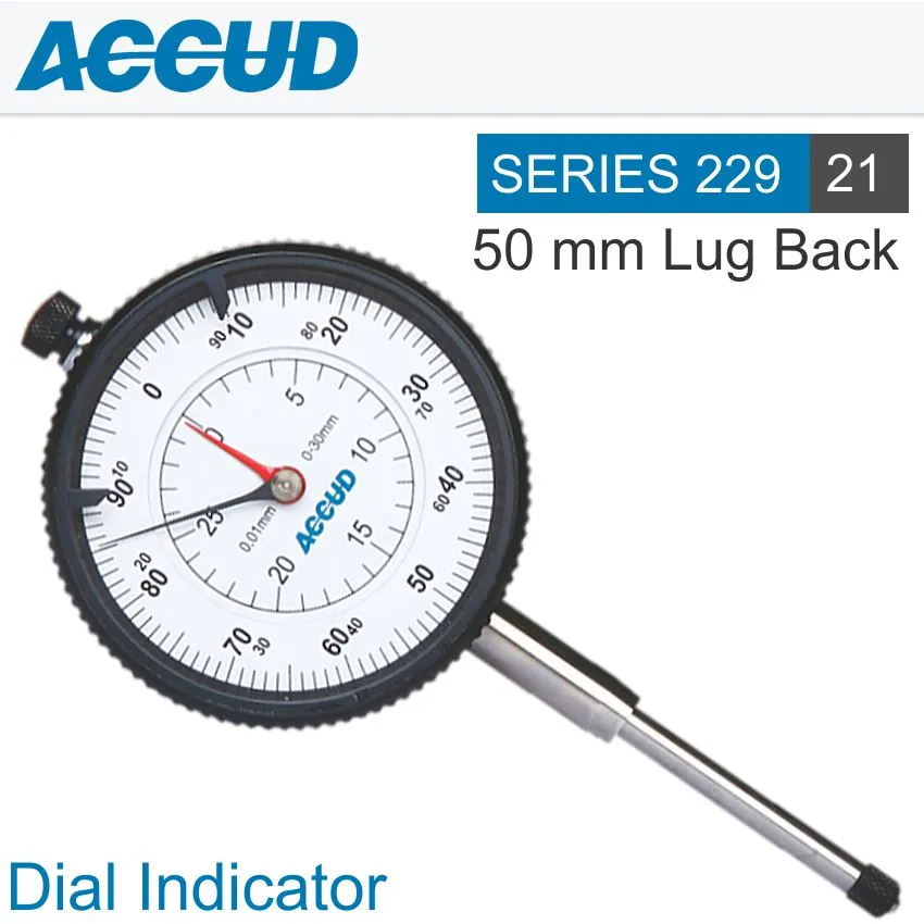 ACCUD DIAL INDICATOR 50MM 0.01MM GRAD. LUG&FLAT BACK AC229-050-21
