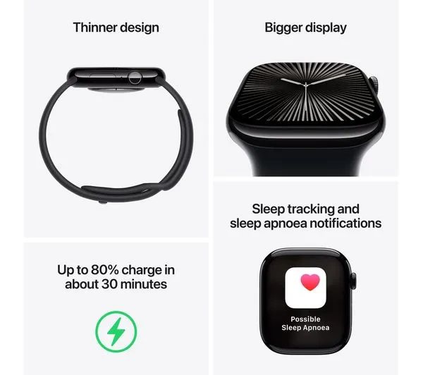 APPLE Watch Series 10 Cellular - 42mm Silver Aluminium Case with Denim Sport Band, S/M - Pristine