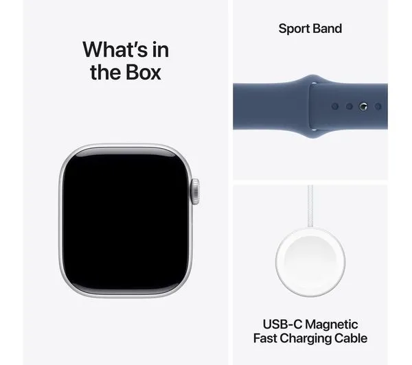 APPLE Watch Series 10 Cellular - 42mm Silver Aluminium Case with Denim Sport Band, S/M - Pristine