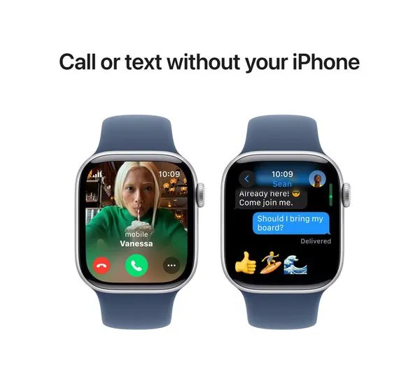 APPLE Watch Series 10 Cellular - 42mm Silver Aluminium Case with Denim Sport Band, S/M - Pristine