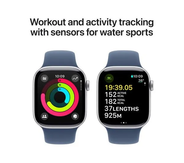 APPLE Watch Series 10 Cellular - 42mm Silver Aluminium Case with Denim Sport Band, S/M - Pristine
