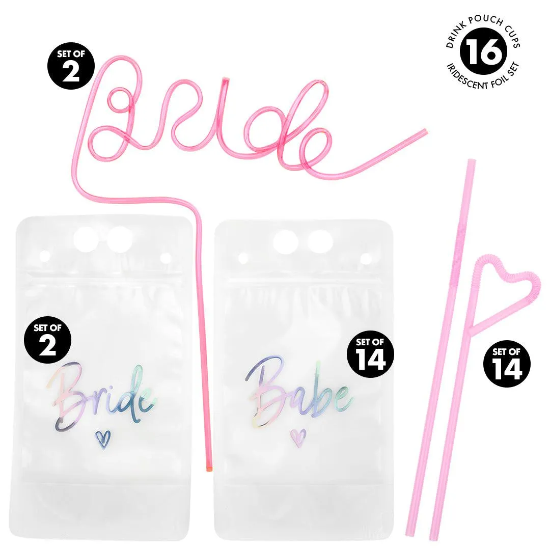 Bachelorette Drink Pouch Cups with Straws, 16 Pack
