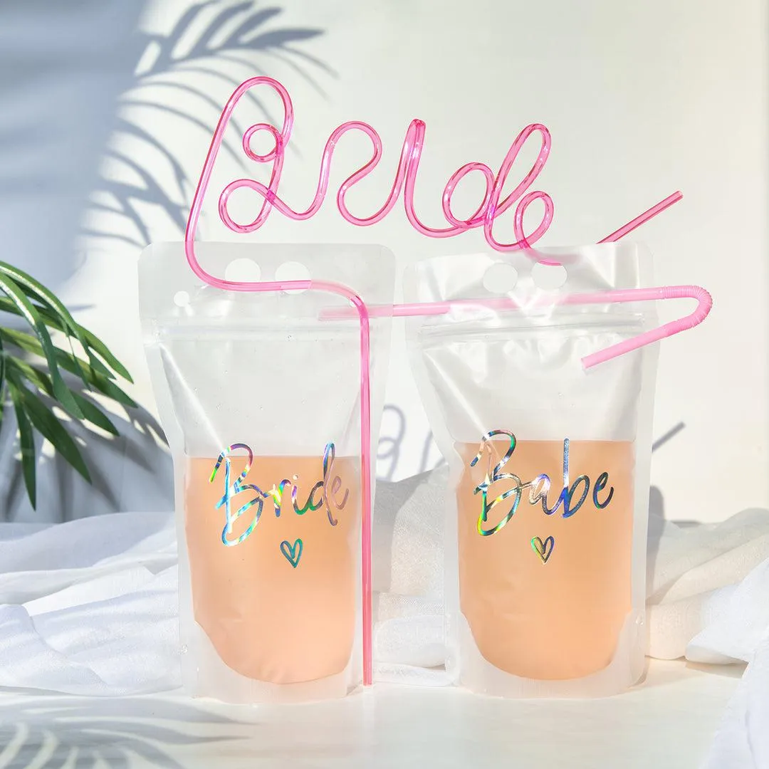 Bachelorette Drink Pouch Cups with Straws, 16 Pack