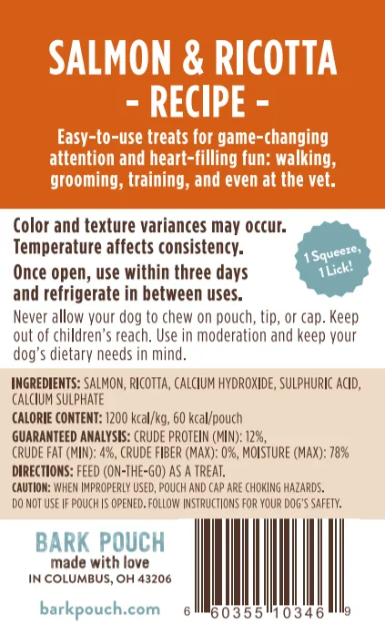 Bark Pouch - Salmon & Ricotta Recipe Dog Treat