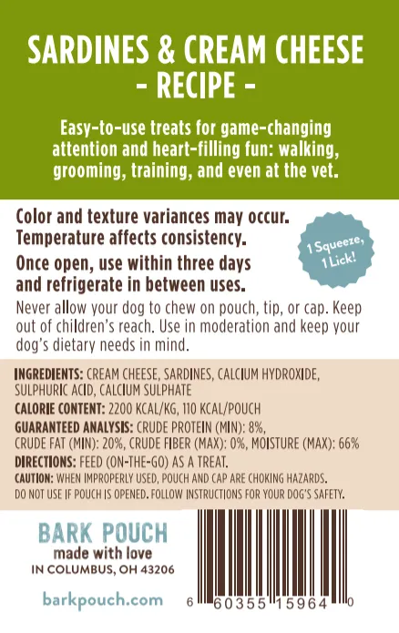 Bark Pouch - Sardines & Cream Cheese Recipe Dog Treat Squeeze Pouch