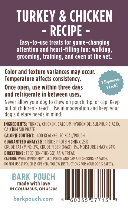 Bark Pouch - Turkey & Chicken Recipe Dog Treat Squeeze Pouch