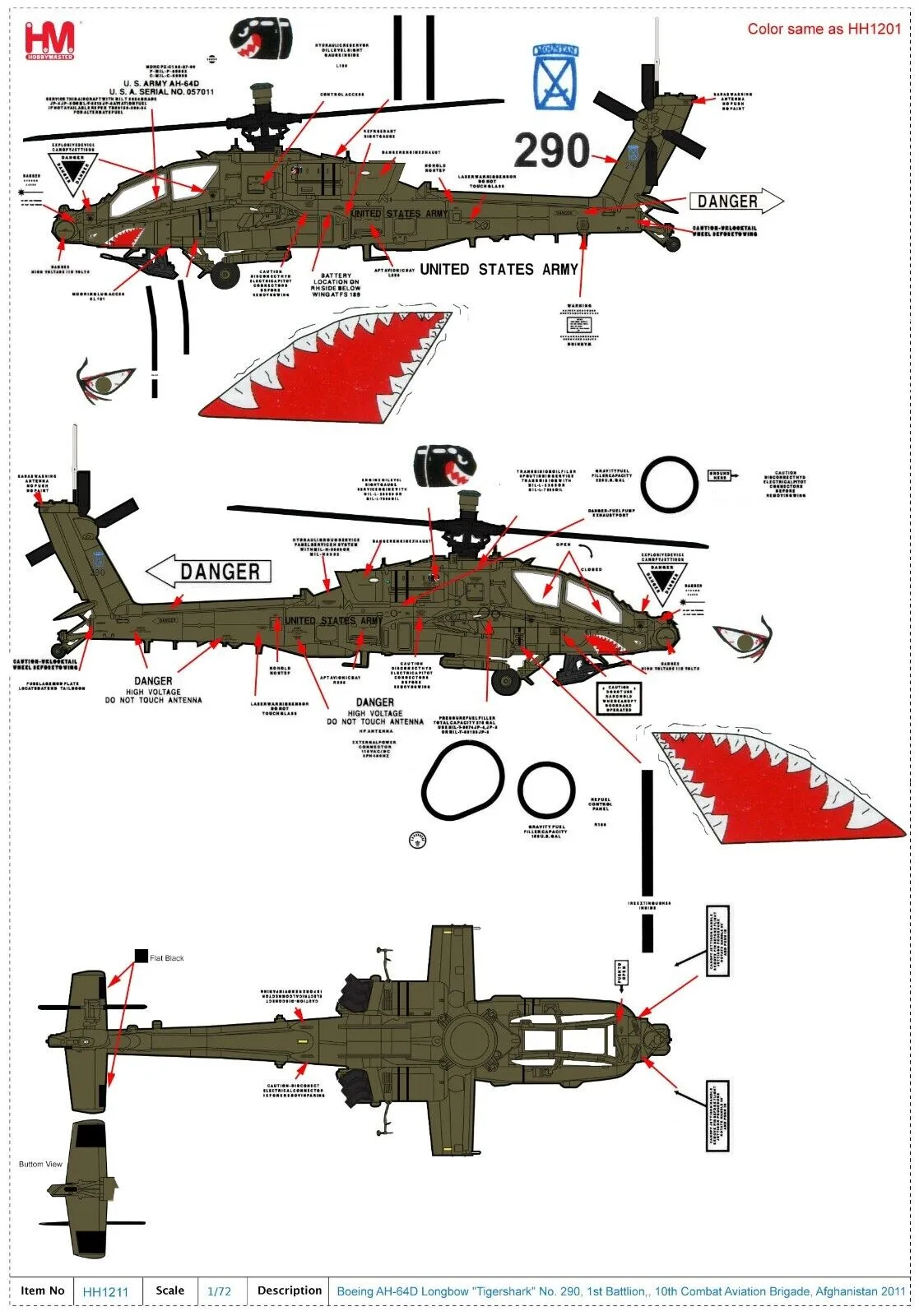 Boeing AH-64D Apache 1st BN, 10th Combat Aviation Brigade Afghanistan 2011, 1:72 Scale Diecast Model