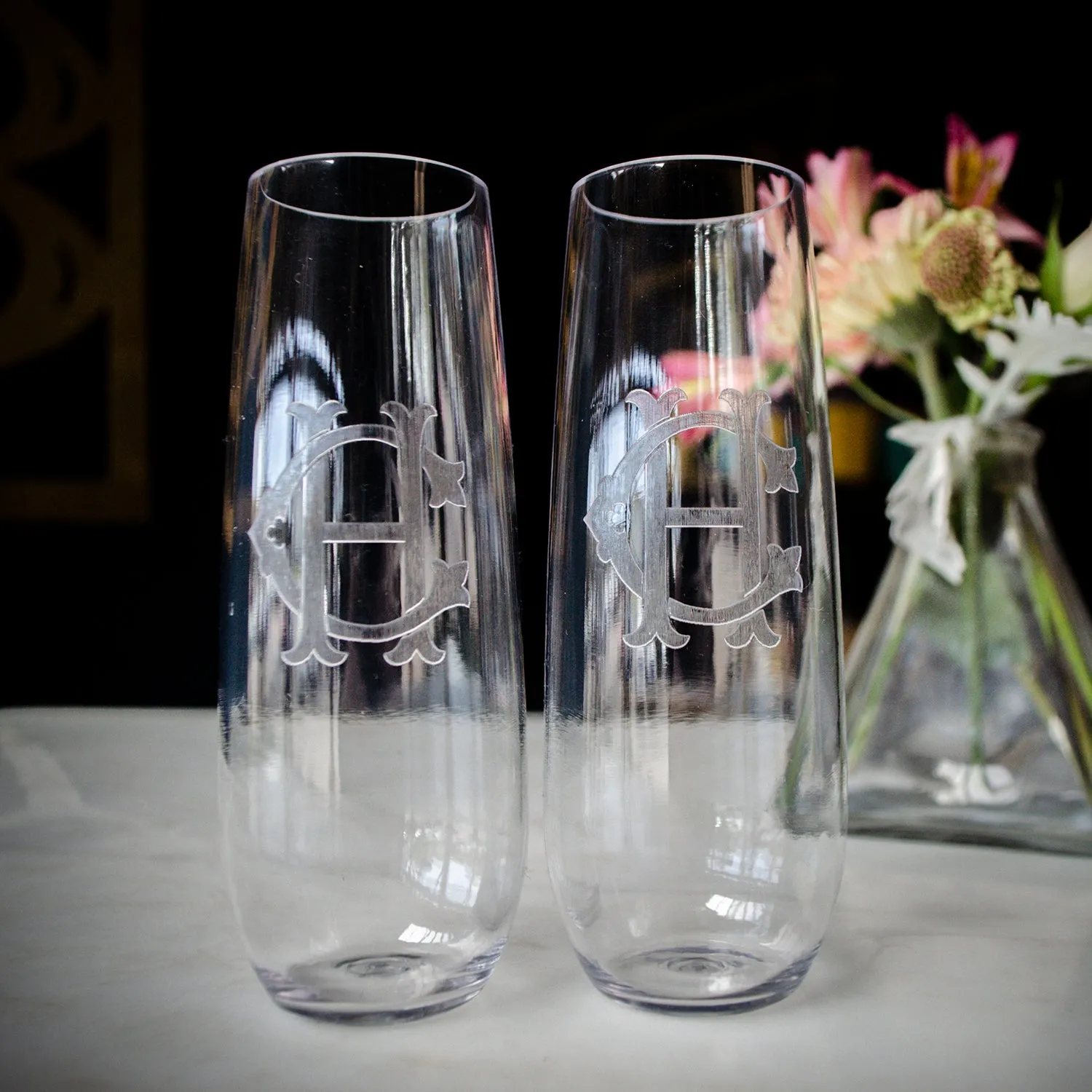 Classic Monogram Stemless Champagne Flutes & Wine Glasses